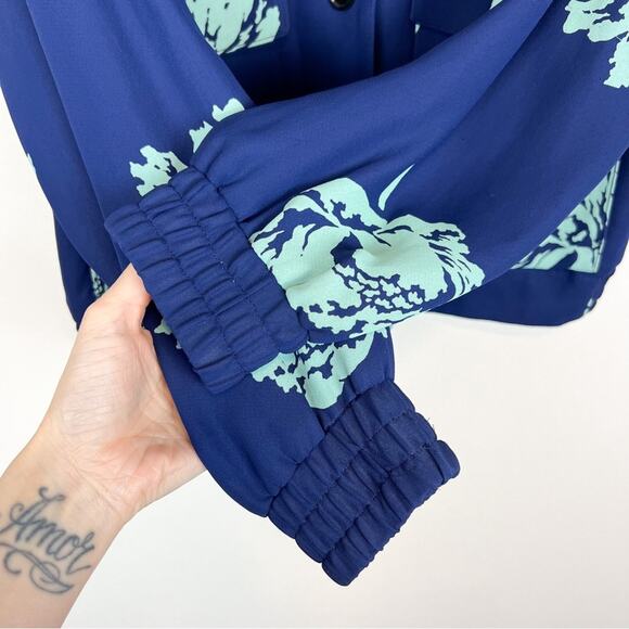 J. Crew Reversible Floral Striped Bomber Jacket Blue Green Size‎ 6 - Picture 8 of 10